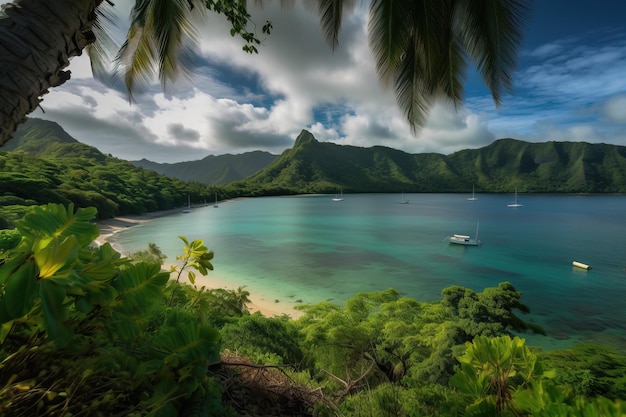 写真 山を背景にした湾の眺め