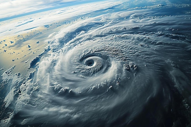 写真 宇宙からの地球の景色背景にハリケーン