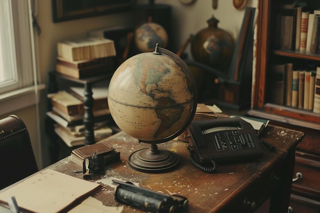 Фото Винтажный глобус, представленный на минималистском столе, его генеративный ай