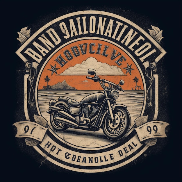 Фото Логотип старинного мотоцикла с закатом на заднем плане