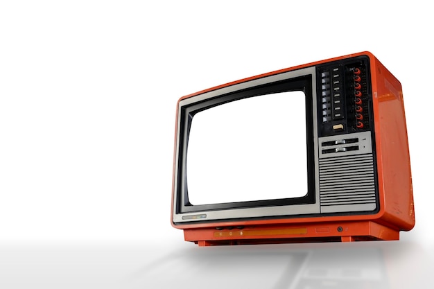 写真 赤いテレビがテーブルの上に置かれています空のスクリーンを持つクラシックな赤いテレビレトロテレビ過去の時代の遺物オレンジ色のテレビクリップパスがオフになっています
