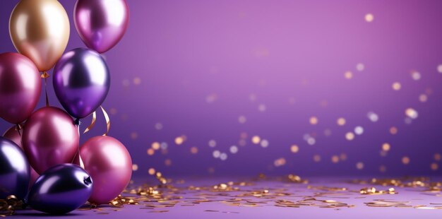 Фото Фиолетовый фон с несколькими разноцветными воздушными шарами