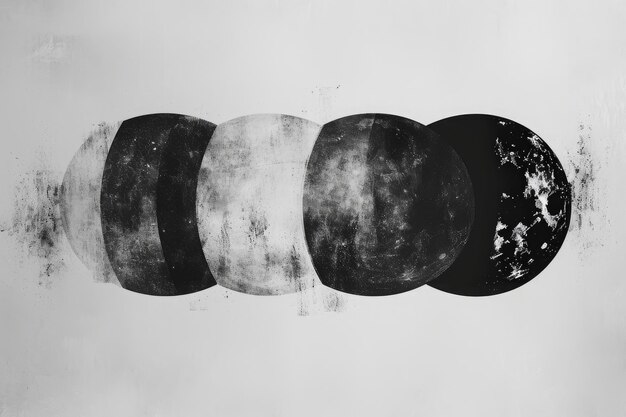 Фото Визуально захватывающая черно-белая фотография, демонстрирующая элегантное расположение четырех кругов. черно-белый рисунок лунных фаз. сгенерировано ai.
