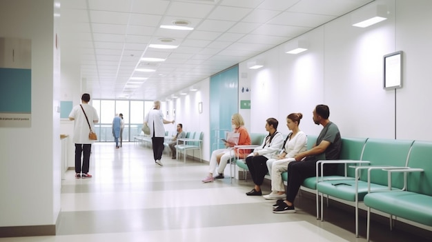 Фото Зал ожидания в больнице с синей стеной и табличкой с надписью 