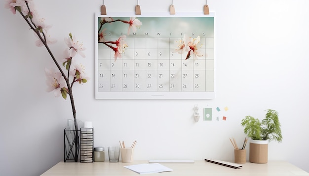 Фото Стеновый календарь, висящий на белой стене