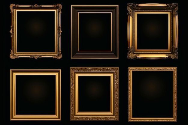 Фото Стена золотых рамок с черным фоном
