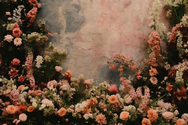 사진 분홍색 꽃과 분홍색 배경으로 된 벽