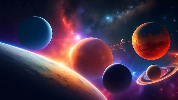 Фото Обложка фон с изображением солнечной системы в техническом цвете яркий цвет
