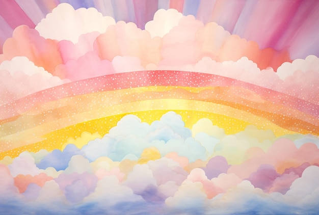 写真 柔らかい線のスタイルで小さな水彩の雲と虹の水彩のコレクション