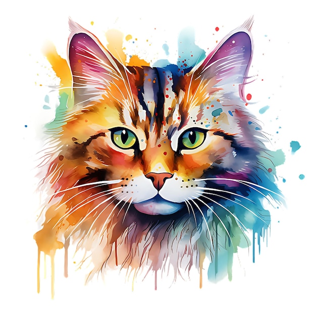 Фото Акварельная картина кошачьего цвета многоцветная абстрактная цифровая искусство краска