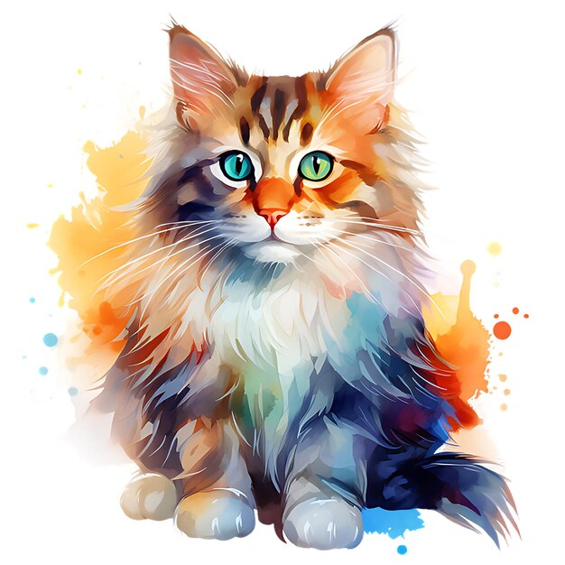 Фото Акварельная картина кошачьего цвета многоцветный абстрактный цифровой искусство