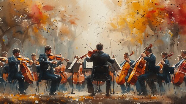 写真 a watercolor painting of a classical orchestra in action ai generate illustration