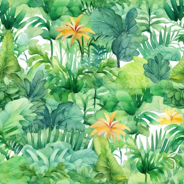사진 열대 식물과 잎의 수채화 그림.