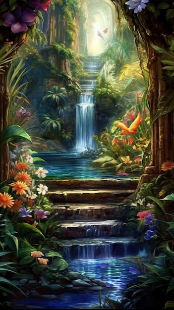 Фото Водопад в джунглях по человеку