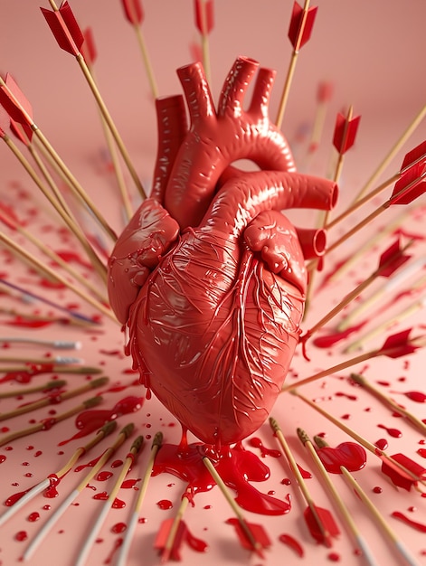 Фото Вес андерсон сфотографировал пластиковую анатомическую модель сердца с помощью множества стрел.