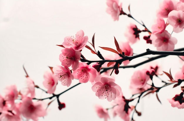 写真 白の背景にピンクの花と枝