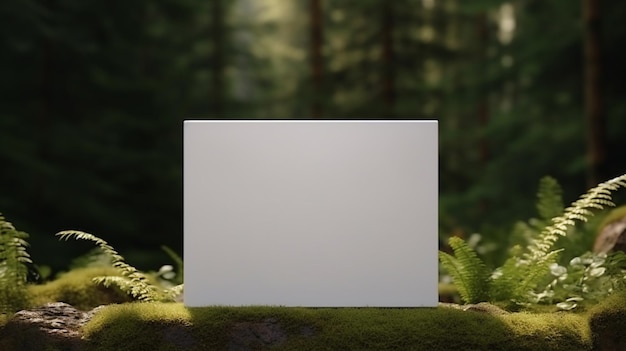 Фото Дизайн макета белой коробки в лесу
