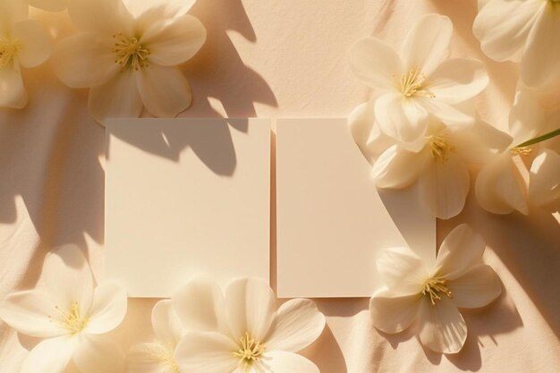 写真 白い花に囲まれた白いカード