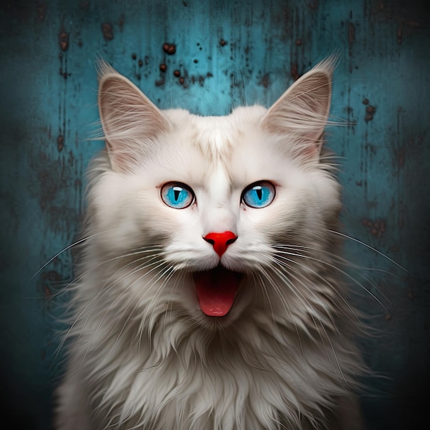 Белая кошка с голубыми глазами и красным носом | Премиум Фото