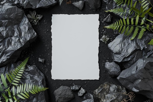 Фото Белый лист бумаги, лежащий на куче камней