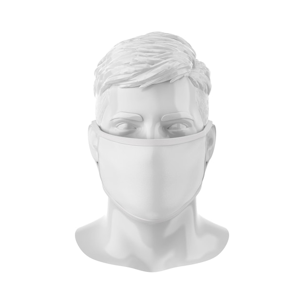 Фото Белый гипсовый бюст с маской на лице.