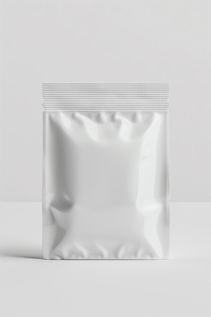 Фото Белый пластиковый мешок с белой этикеткой сверху