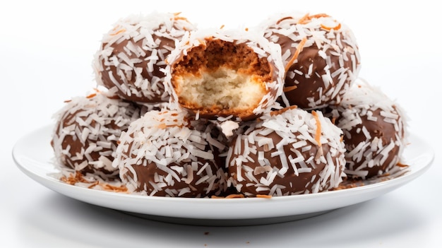 Фото a white plate piled high with decadent chocolatecovered donuts