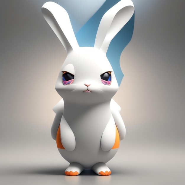 Foto a white rabbit with orange eyes and blue and orange feet is standing in a grey background.