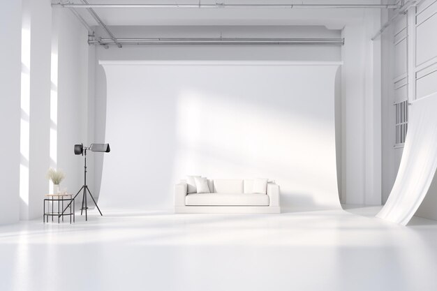 Фото Белая комната с белым диваном и белым фоном