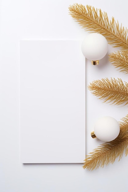 Фото Белый лист бумаги, окруженный рождественскими украшениями