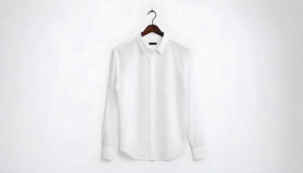 Фото Белая рубашка, висящая на вешалке с белой рубашкой, висящей на ней