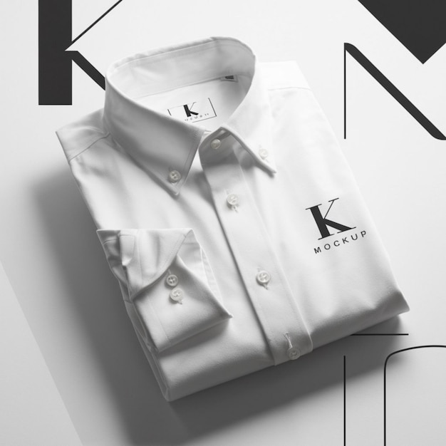 Фото Белая рубашка с хаки на передней стороне и буквой k на передней