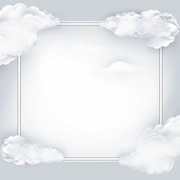 写真 灰色の背景の雲に囲まれた白い正方形のフレーム