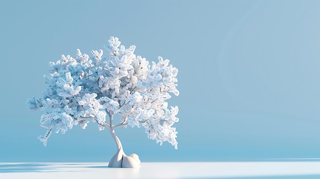 写真 青と白の葉の白い木は3d庭園の木の要素のイラストに示されています