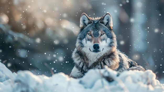 Фото Волк сидит в снегу волки и зима