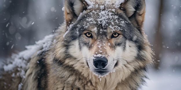 Фото Волк, стоящий в снегу и смотрящий на камеру