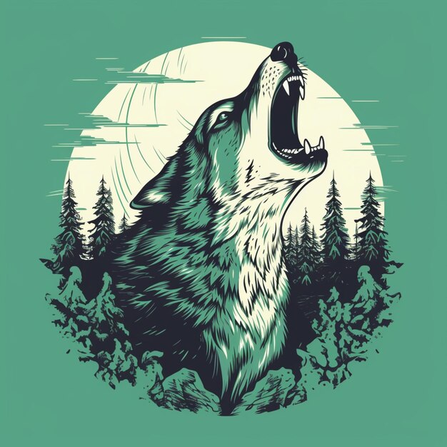 사진 녹색 배경과 늑대라는 단어가 있는 늑대.