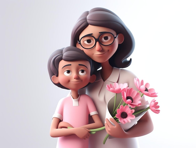 写真 女性と子供たちの母の日の 3d キャラクター