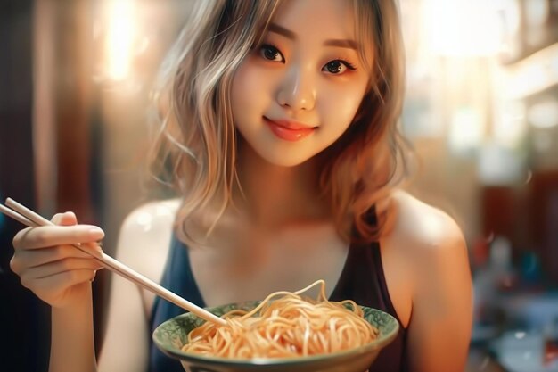 写真 食べ物を食べている女性