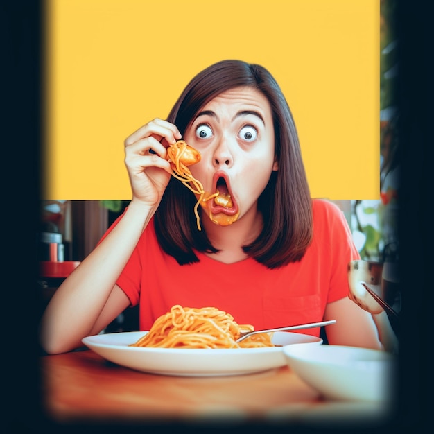 写真 食べ物を食べている女性