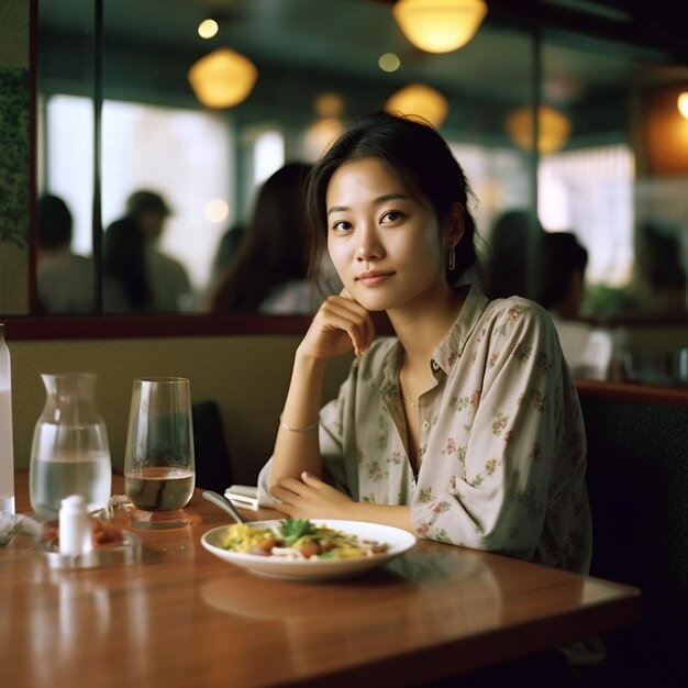 写真 食べ物を食べている女性