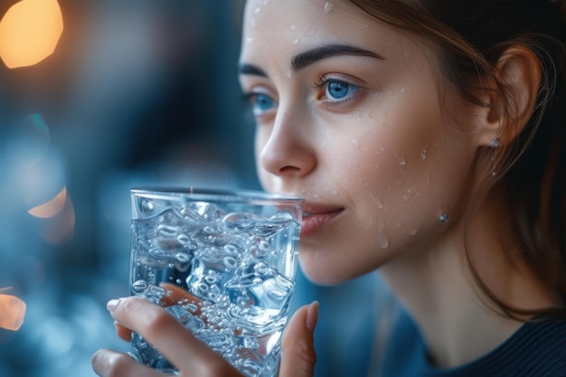 Фото Женщина держит стакан с водой.