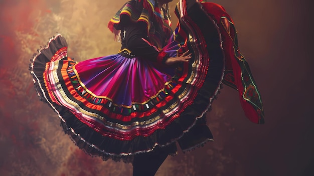 사진 다채로운 드레스를 입고 춤추는 여자