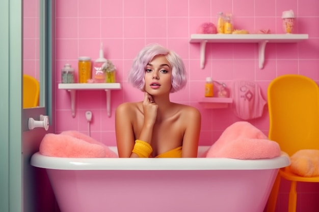 Фото Женщина в розовой ванне