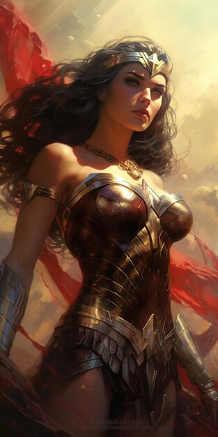 写真 首に赤いリボンをかぶったスーパーヒーローの衣装を着た女性