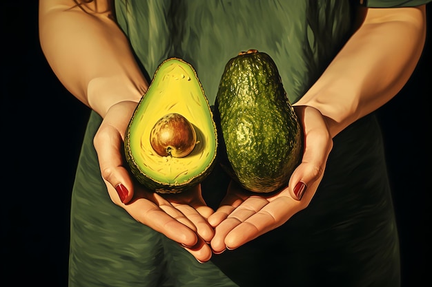 Foto a_woman_is_holding_2_avocados_in_hand
