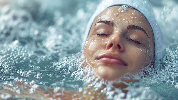 Фото Женщина плавает в бассейне с головой над водой
