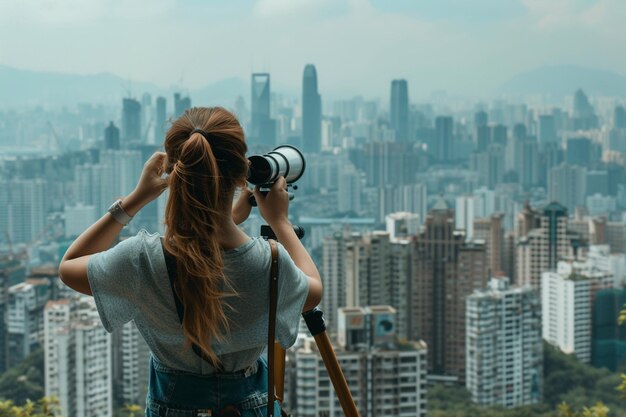 写真 双眼鏡を見ている女性