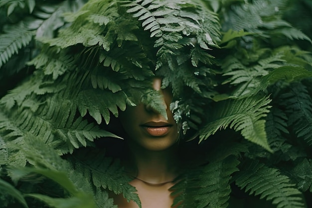 Фото Женщина, скрытая зелеными листьями