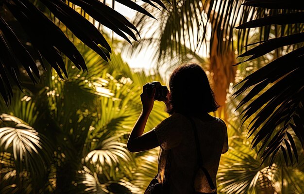 写真 女性がナツメヤシの写真を撮る